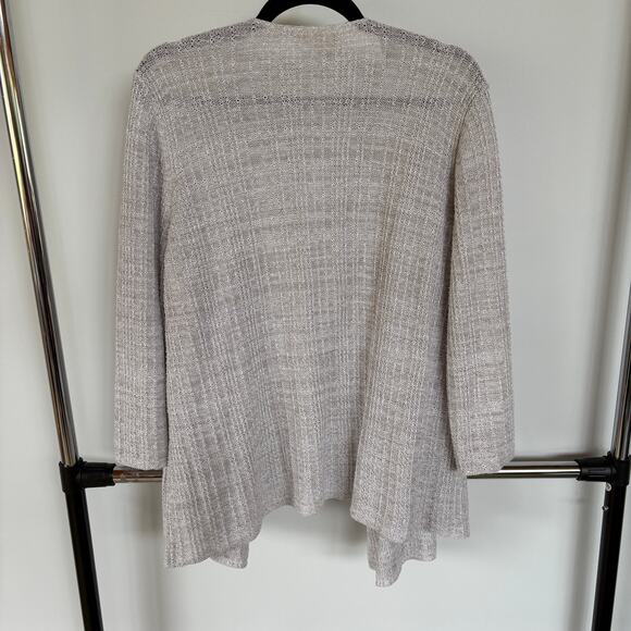 Eileen Fisher Linen Gray Cardigan Sweater Lightweight Quiet Luxury Open Front - Picture 3 of 8